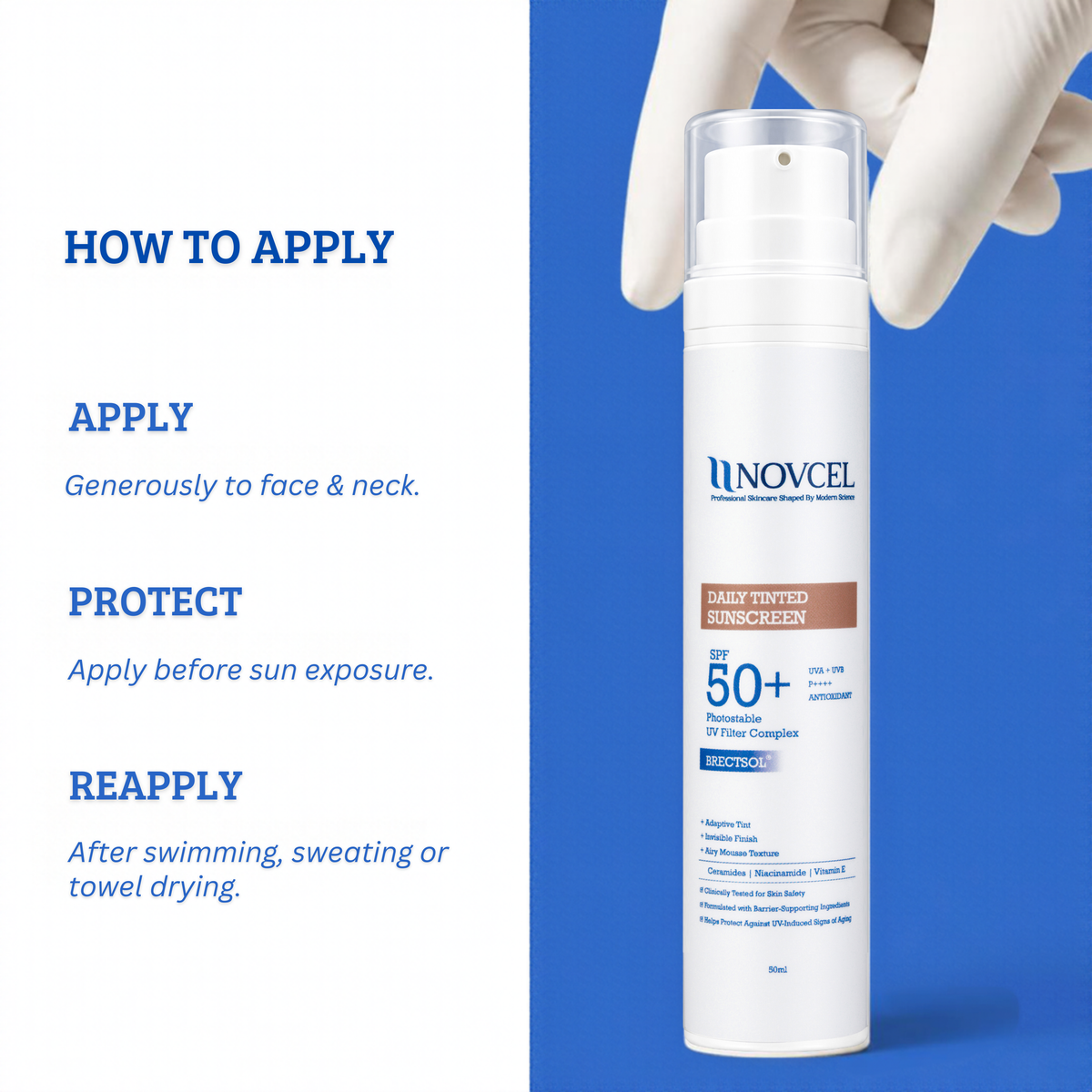 NOVCEL Daily Tinted Sunscreen SPF 50+ | IN-VIVO TESTED